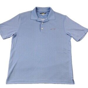 Greg Norman Polo Shirt Men’s Large Blue Shark Logo Golf Casual Lightweight Short
